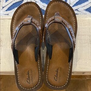 Clarks Brown Leather Sandals Braided Thong